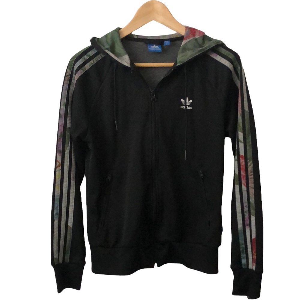 Adidas floral zip up hooded jacket